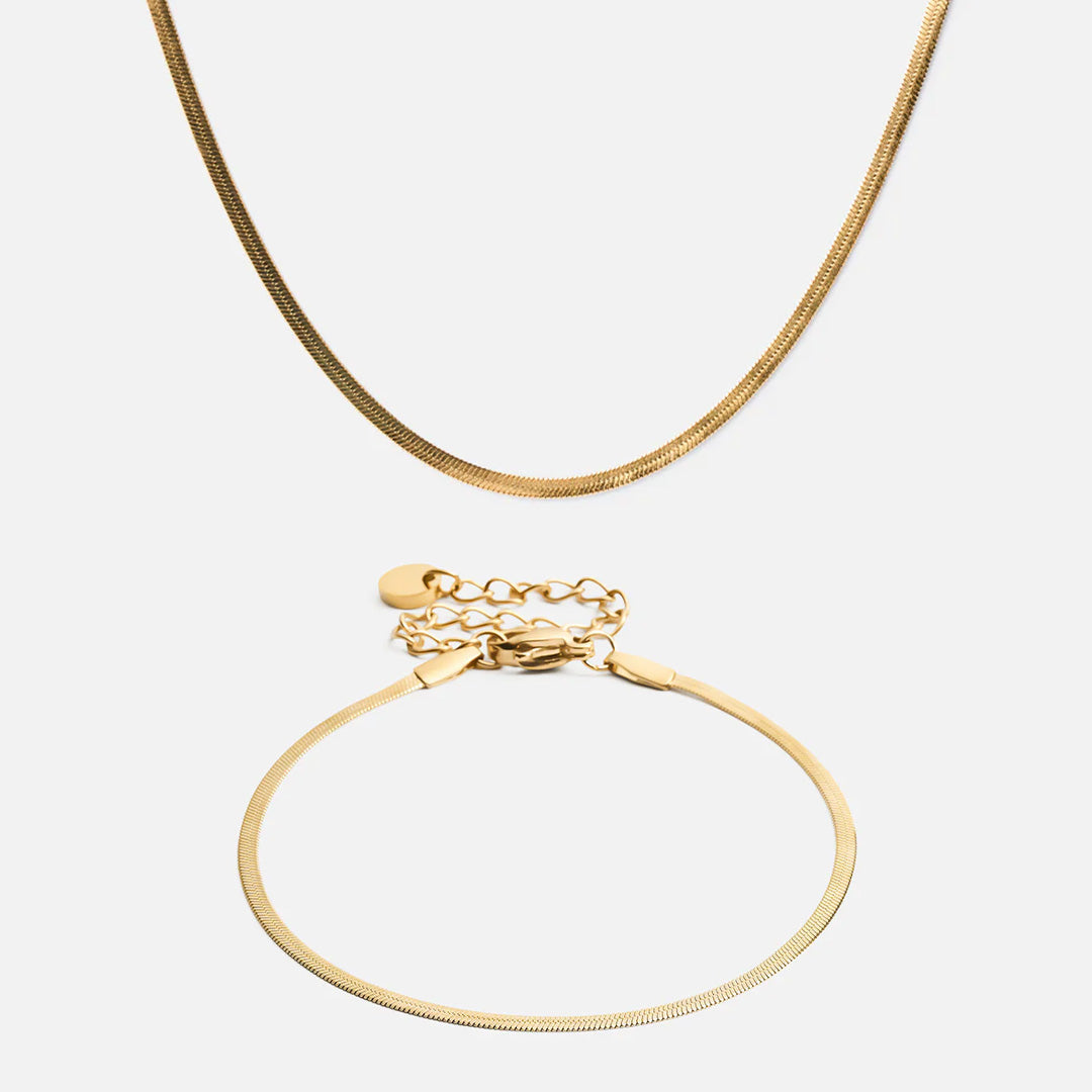 Platte Snake Ketting + Armband 18K Goldplated 2 mm