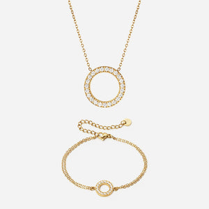 Circle Zirkonia Ketting 20 mm + Armband 12 mm 18K Goldplated
