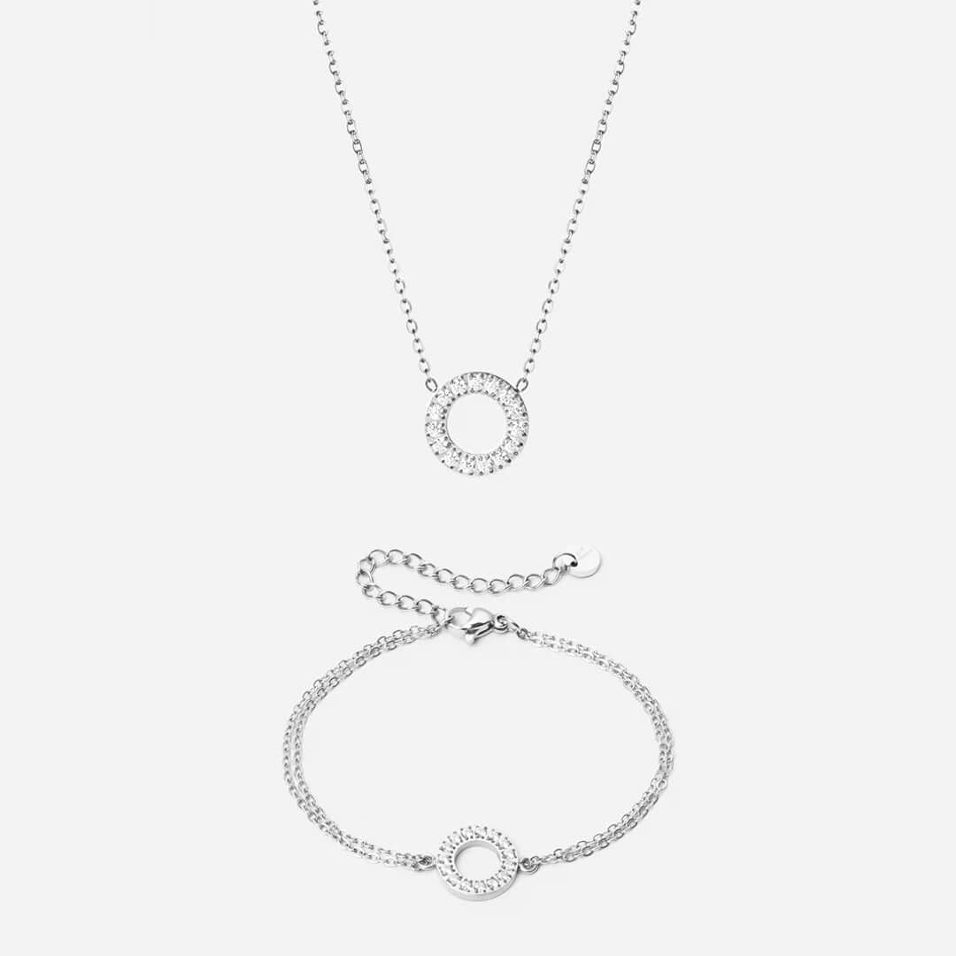 Circle Zirkonia Ketting 12 mm + Armband 12 mm Zilverkleurig