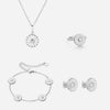 Margriet Ketting + Armband + Oorbellen + Ring Zilverkleurig