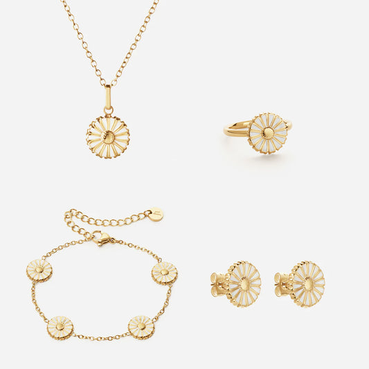 Margriet Ketting + Armband + Oorbellen + Ring 18K Goldplated