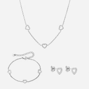 Heart Zirkonia Trio Ketting + Armband + Oorbellen Zilverkleurig 8 mm