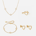 Heart Zirkonia Trio Ketting + Armband + Oorbellen + Ring 18K Goldplated 12 mm