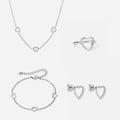 Heart Zirkonia Trio Ketting + Armband + Oorbellen + Ring Zilverkleurig 12 mm