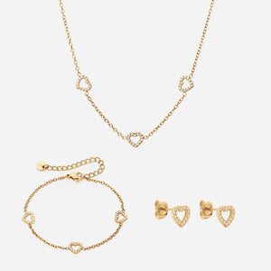 Heart Zirkonia Trio Ketting + Armband + Oorbellen 18K Goldplated 8 mm