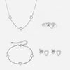 Heart Zirkonia Trio Ketting + Armband + Oorbellen + Ring Zilverkleurig 8 mm