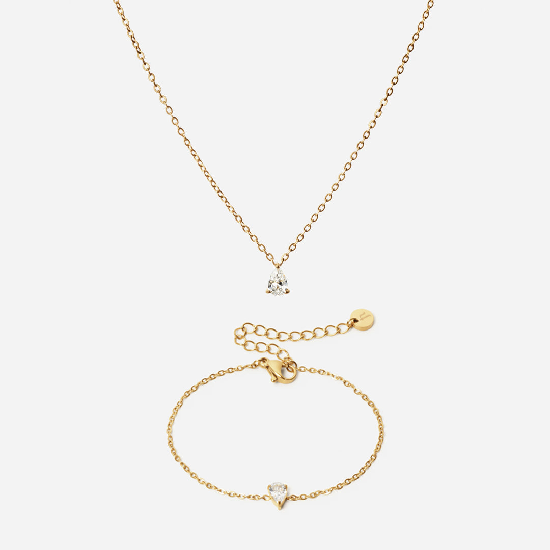 Ice Drop Zirkonia Armband + Ketting 18K Goldplated