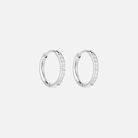 Zirkonia Hoops Oorbellen Zilverkleurig 14 mm