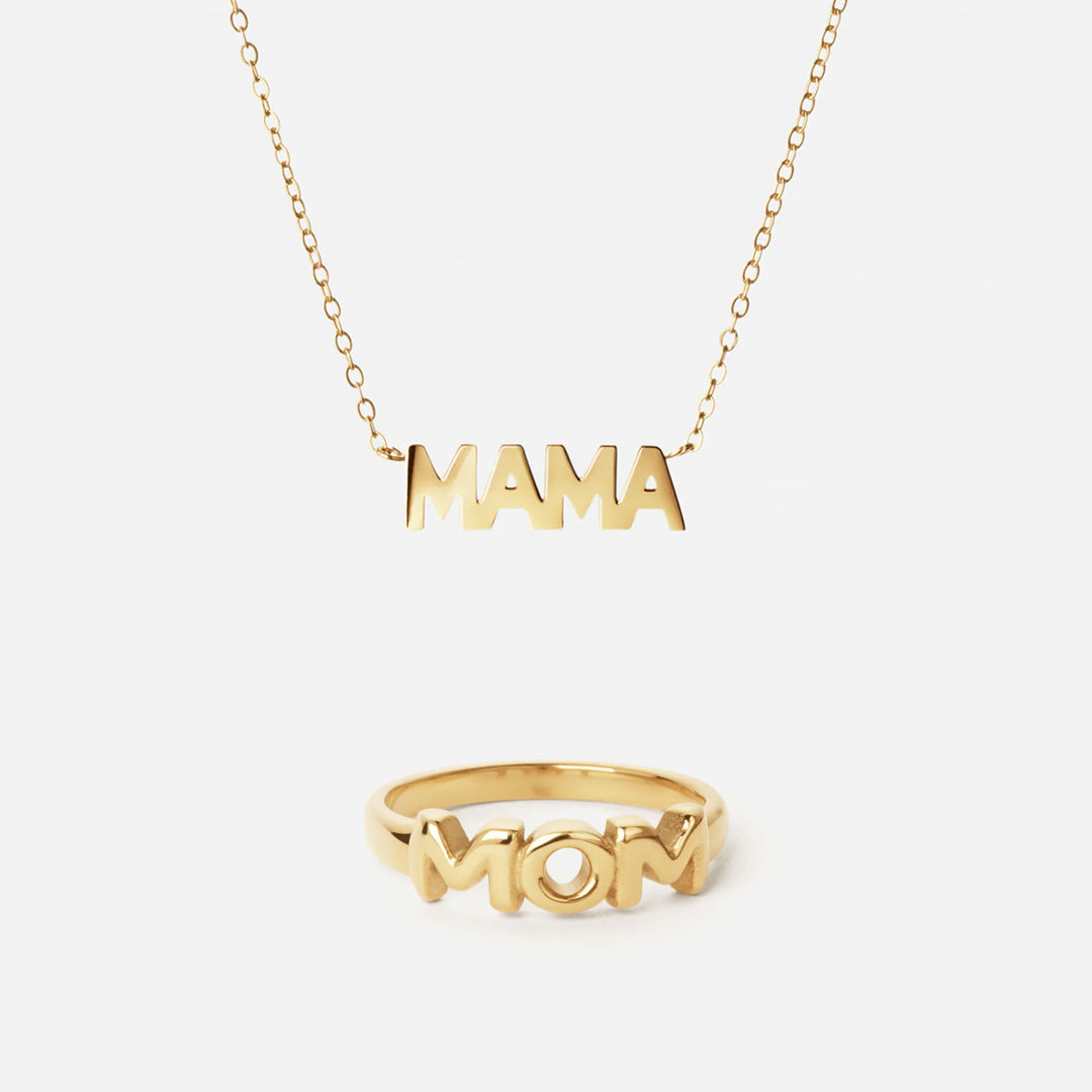 Mama Ketting & MOM Ring 18K Goldplated