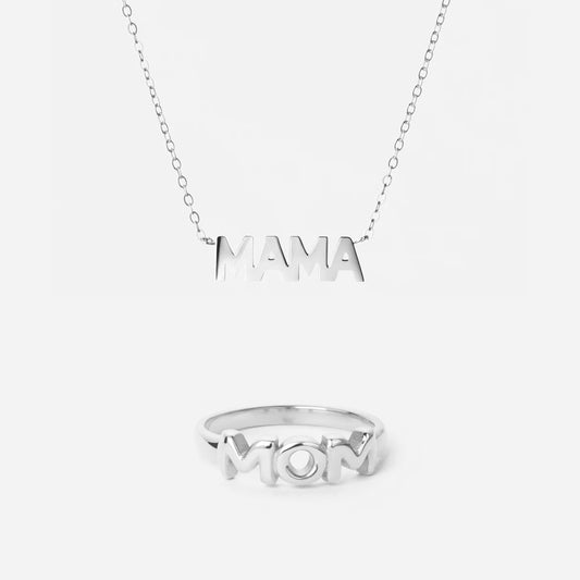 Mama Ketting & MOM Ring Zilverkleurig