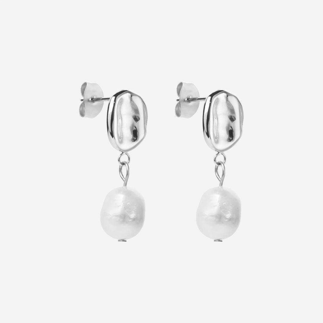 Melted Drop Oorbellen met Parel Zilverkleurig