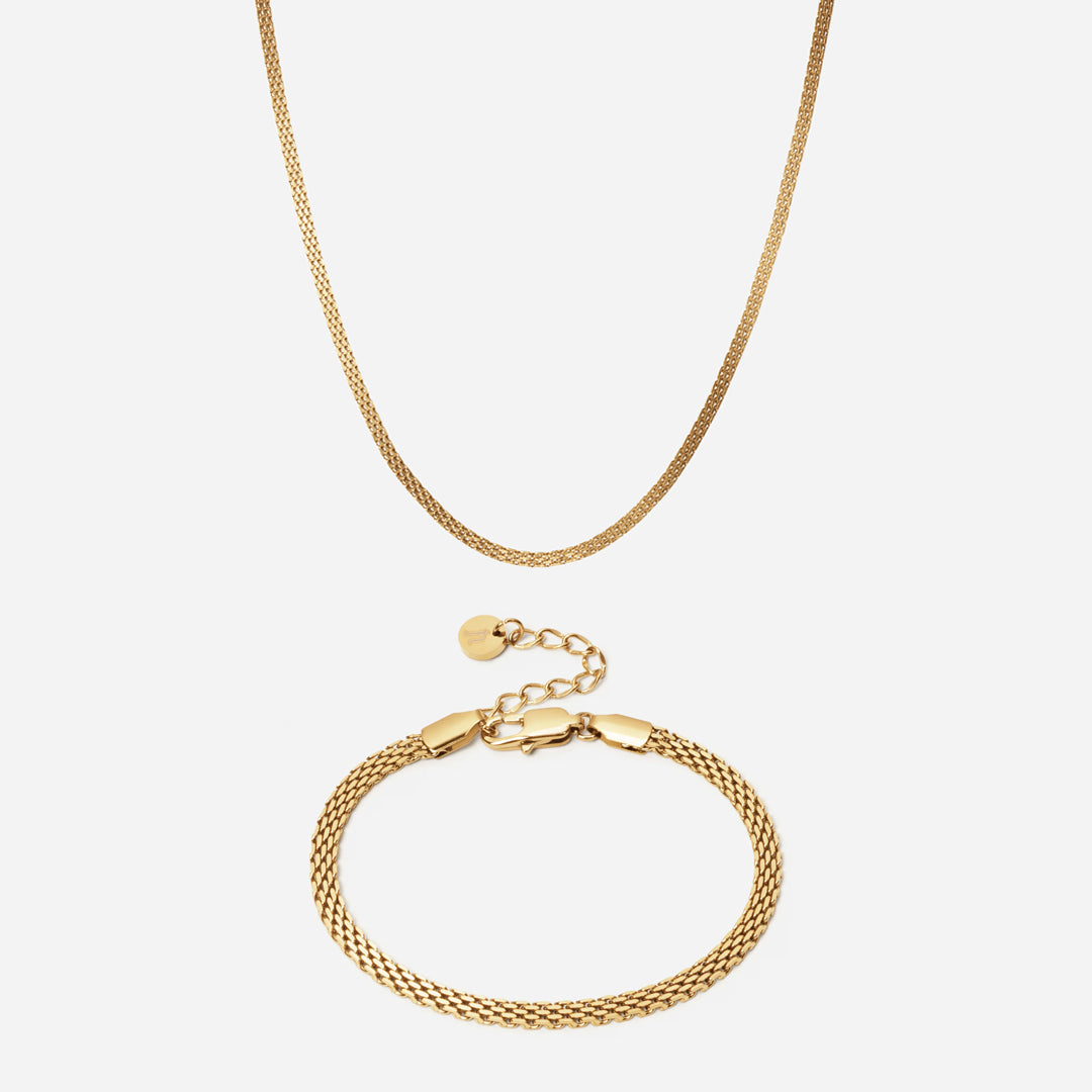 Mesh Ketting + Armband 18K Goldplated 3 mm