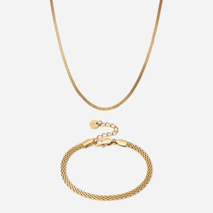 Mesh Ketting + Armband 18K Goldplated 3 mm