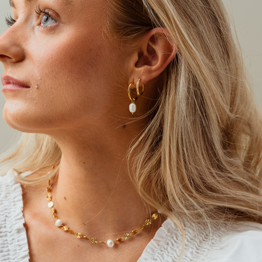 Parel hoops met zoetwaterparels 18K goldplated - Josephine Nord