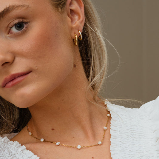Dot parelketting met zoetwaterparels 18K goldplated - Josephine Nord