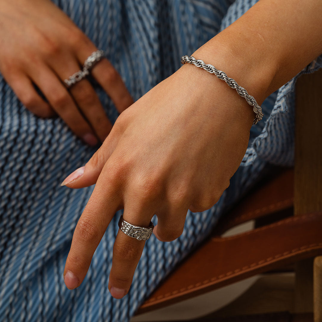 Twisted Rope armband zilverkleurig 5 mm - Josephine Nord