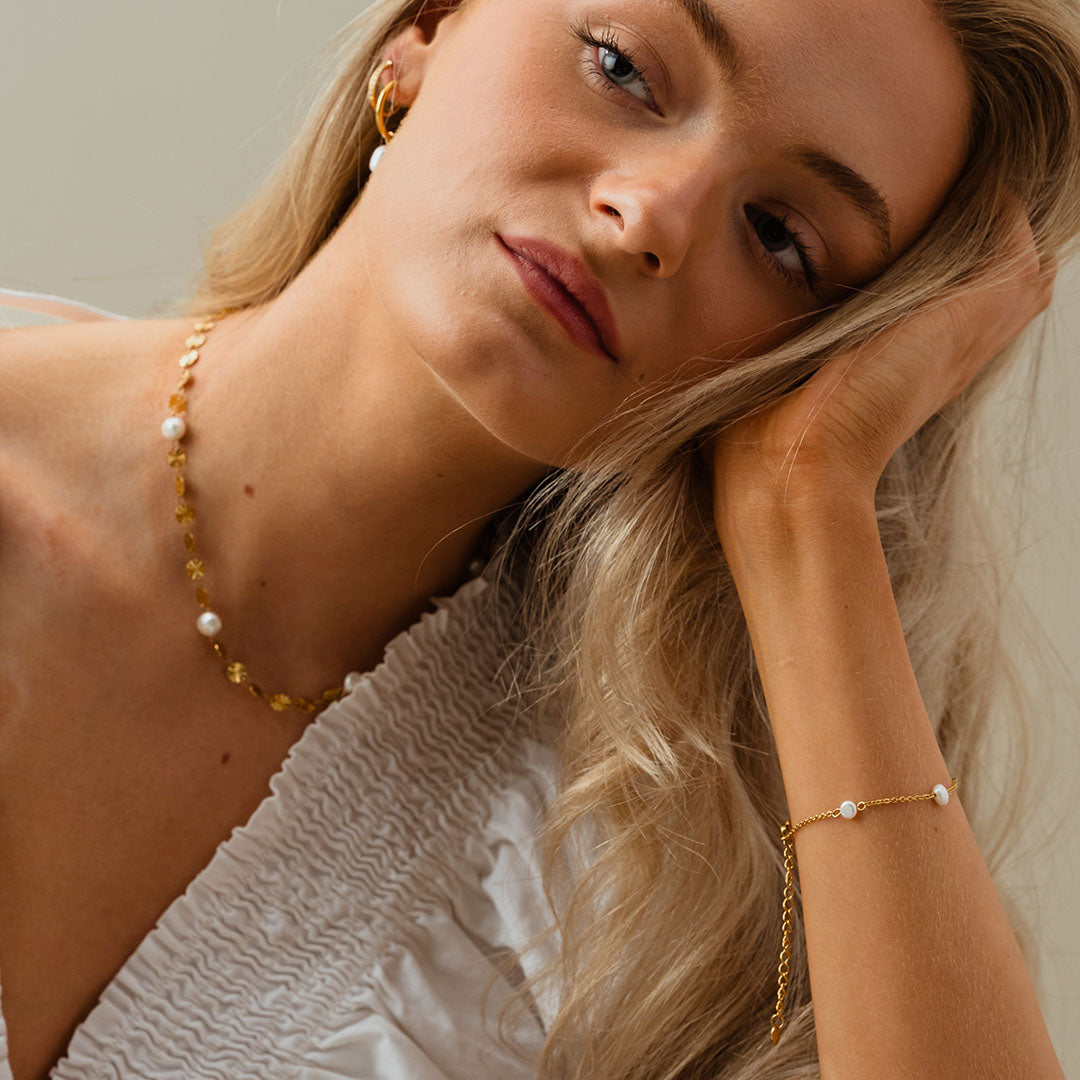 Dot parelarmband met zoetwaterparels 18K goldplated - Josephine Nord