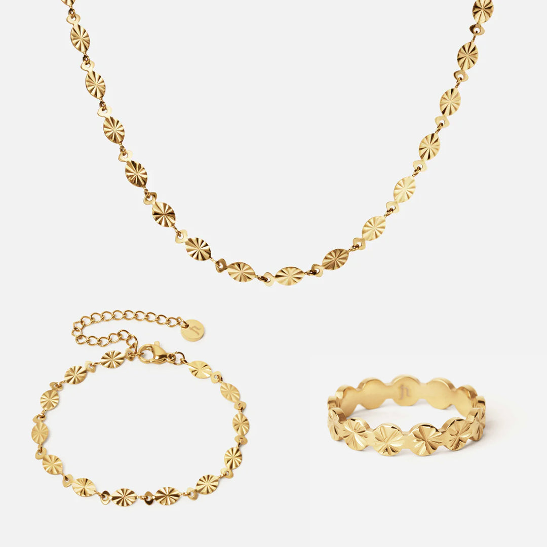 Sunset Ketting + Armband + Ring 18K Goldplated