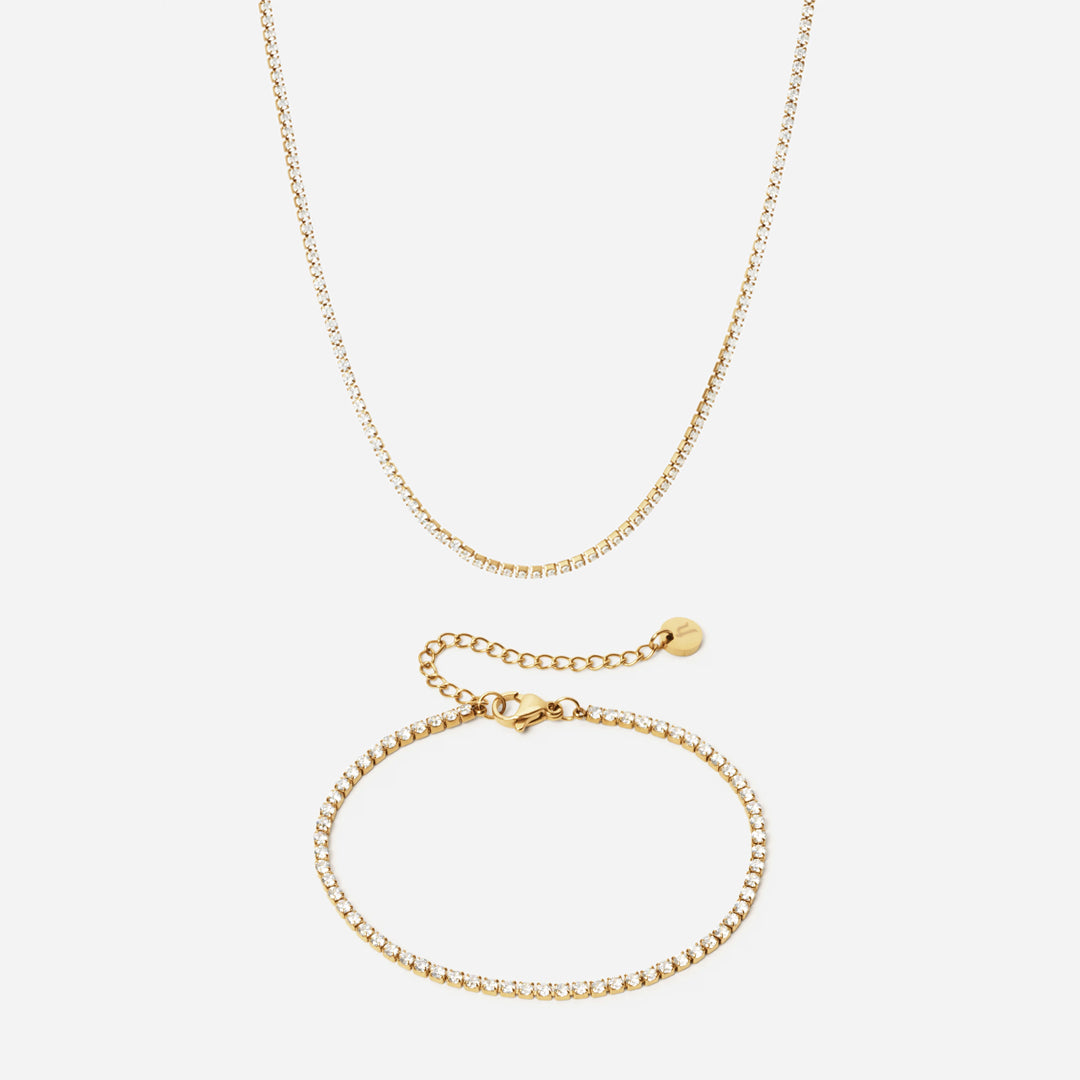 Zirkonia Tennisarmband + Ketting 18K Goldplated