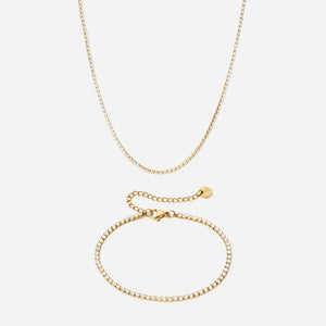 Zirkonia Tennisarmband + Ketting 18K Goldplated