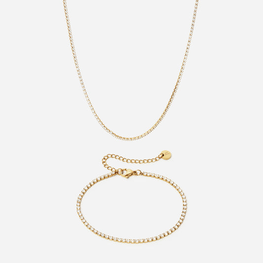 Zirkonia Tennisarmband + Ketting 18K Goldplated
