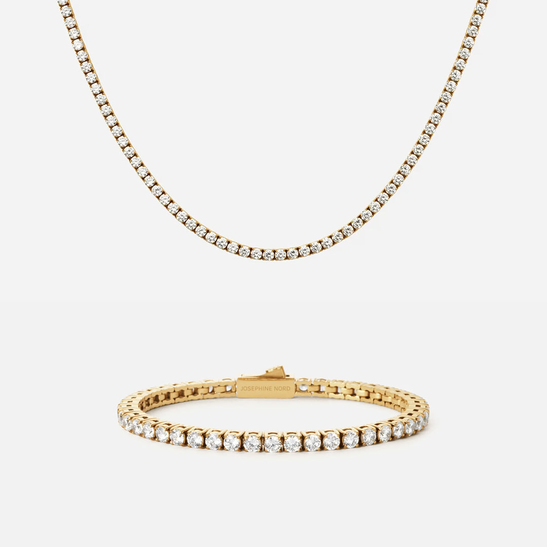 Tennis Supreme zirkonia armband + ketting 18K goldplated 3 mm
