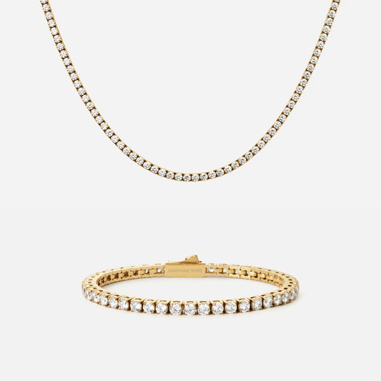 Tennis Supreme zirkonia armband + ketting 18K goldplated 3 mm