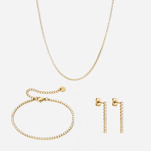 Zirkonia Tennisarmband + Ketting + Oorbellen 24 mm 18K Goldplated