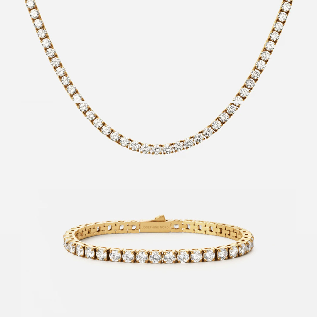 Tennis Supreme Zirkonia Armband + Ketting 18K goldplated 4 mm