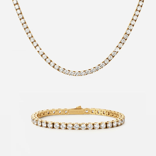 Tennis Supreme Zirkonia Armband + Ketting 18K goldplated 4 mm