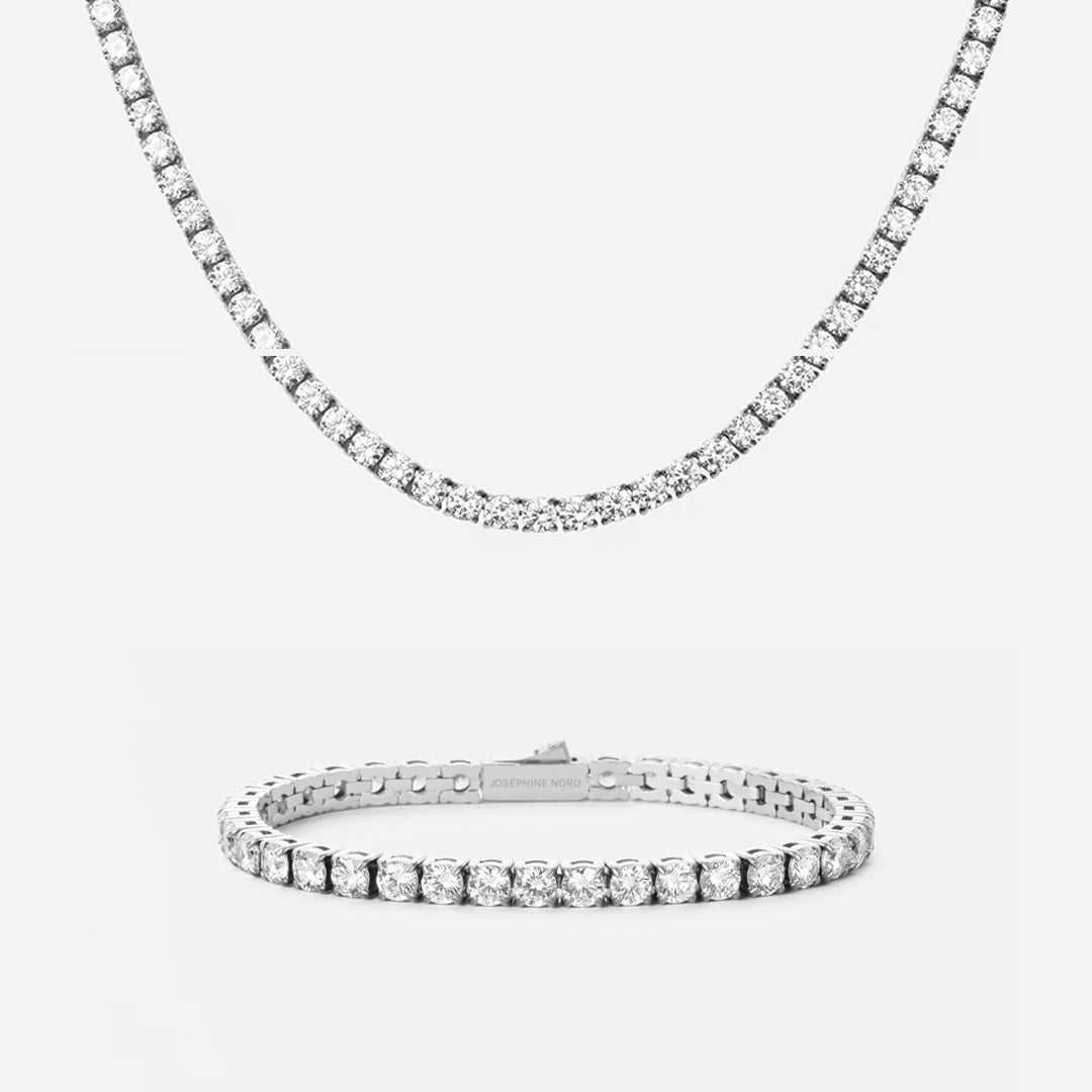 Tennis Supreme Zirkonia Armband + Ketting Zilverkleurig 4 mm
