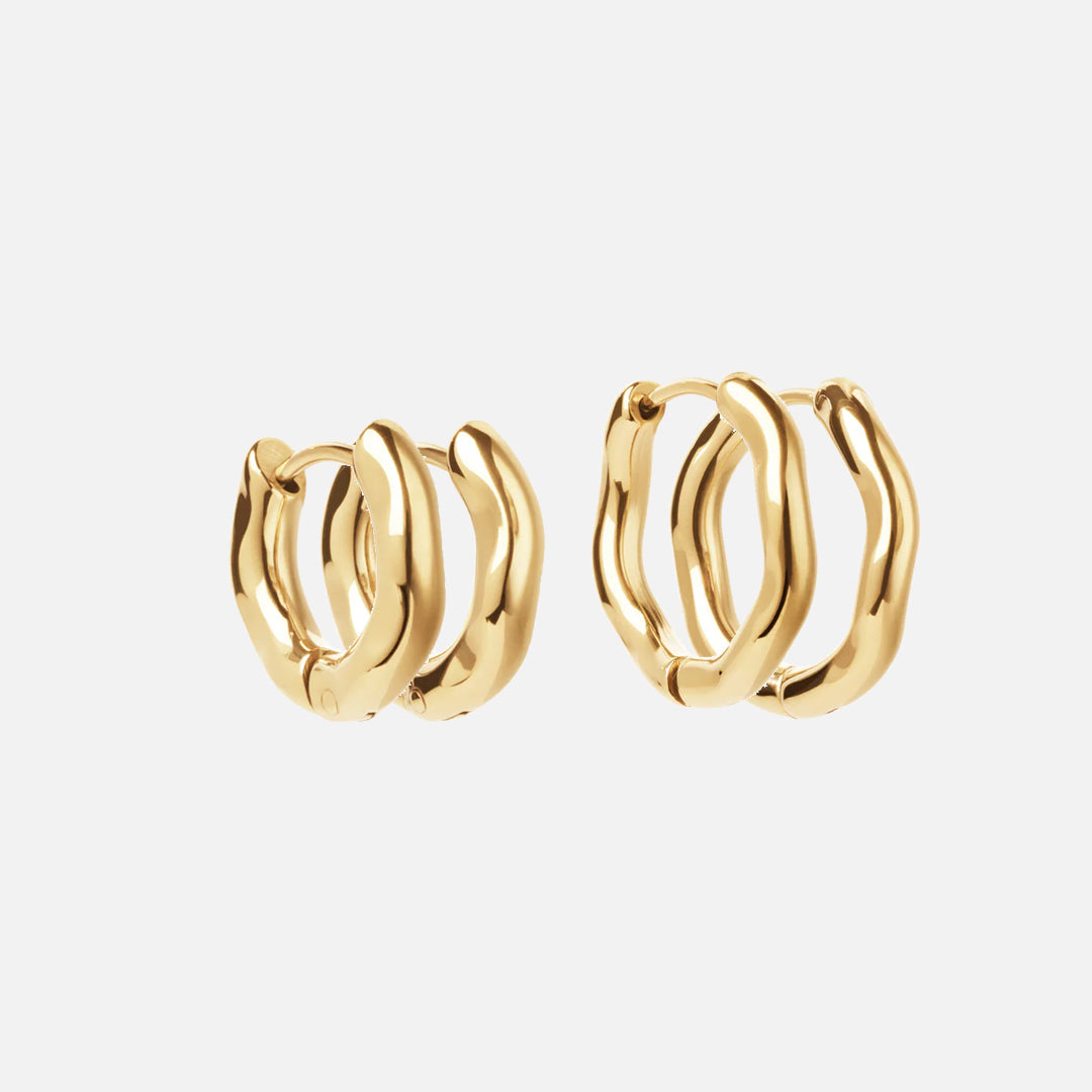 Wavy Hoops 20 mm + Wavy Hoops 14 mm 18K Goldplated