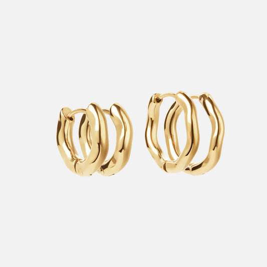 Wavy Hoops 20 mm + Wavy Hoops 14 mm 18K Goldplated