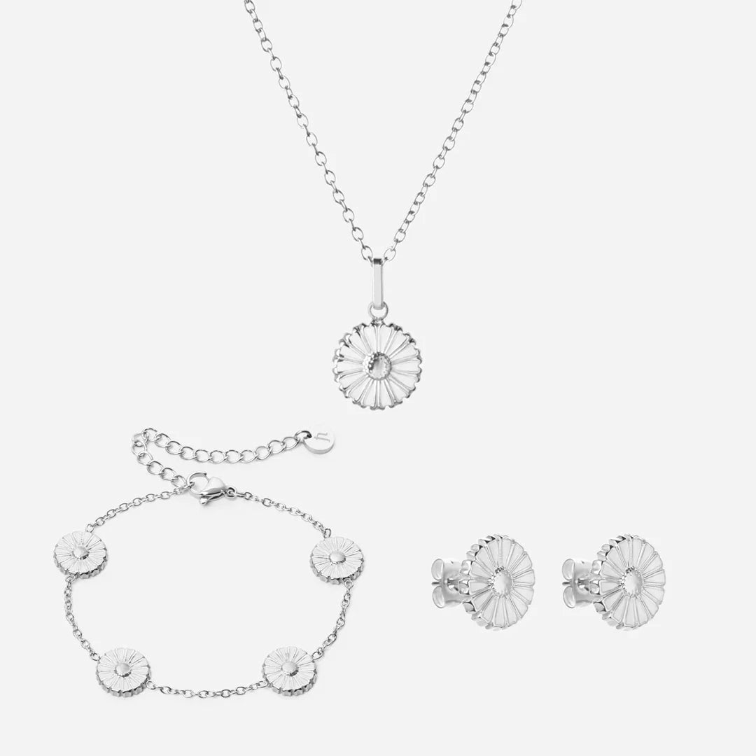 Margriet Ketting + Oorbellen + Armband Zilverkleurig