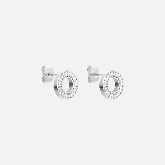 Circle Zirkonia Oorbellen Zilverkleurig 10 mm