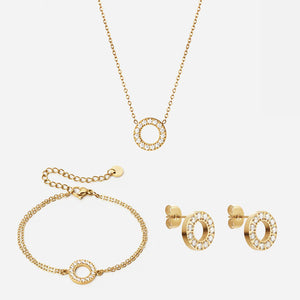 Circle Zirkonia Ketting 12 mm + Armband 12 mm + Oorbellen 10 mm 18K Goldplated