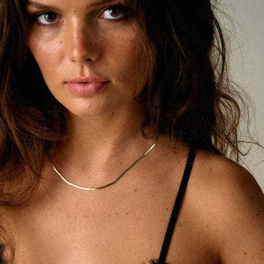Platte Snake Ketting 18K Goldplated 2 mm