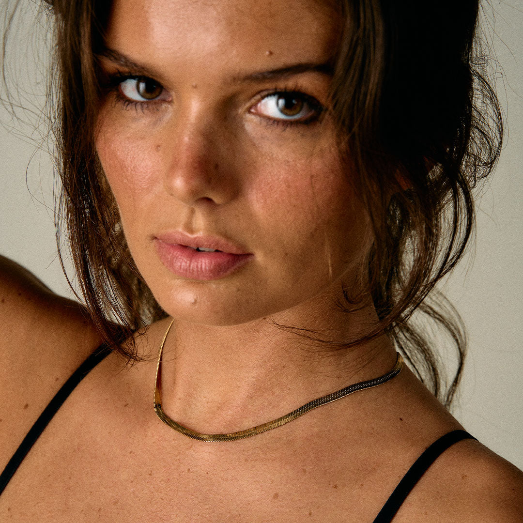 Platte Snake Ketting + Armband 18K Goldplated 4 mm