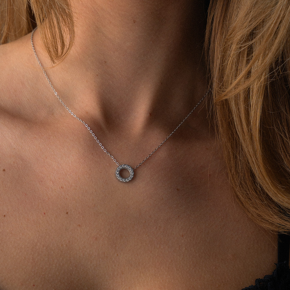Circle Zirkonia Ketting Zilverkleurig 12 mm