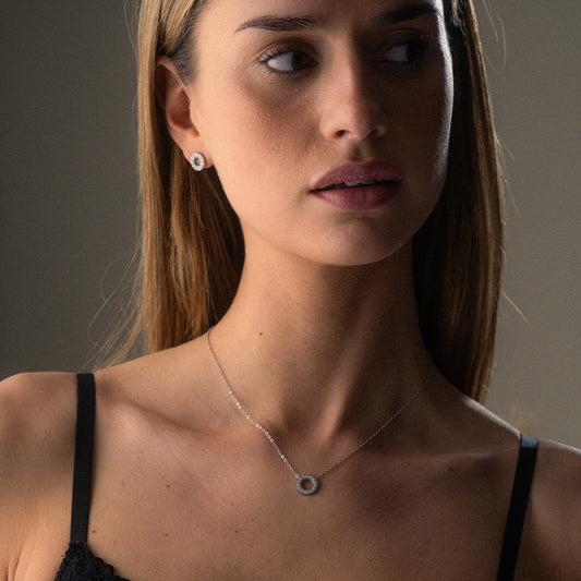 Circle Zirkonia Ketting Zilverkleurig 12 mm