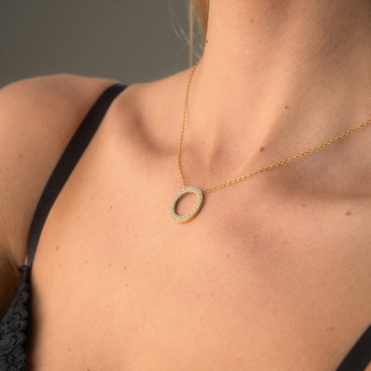 Circle Zirkonia Ketting 18K Goldplated 20 mm