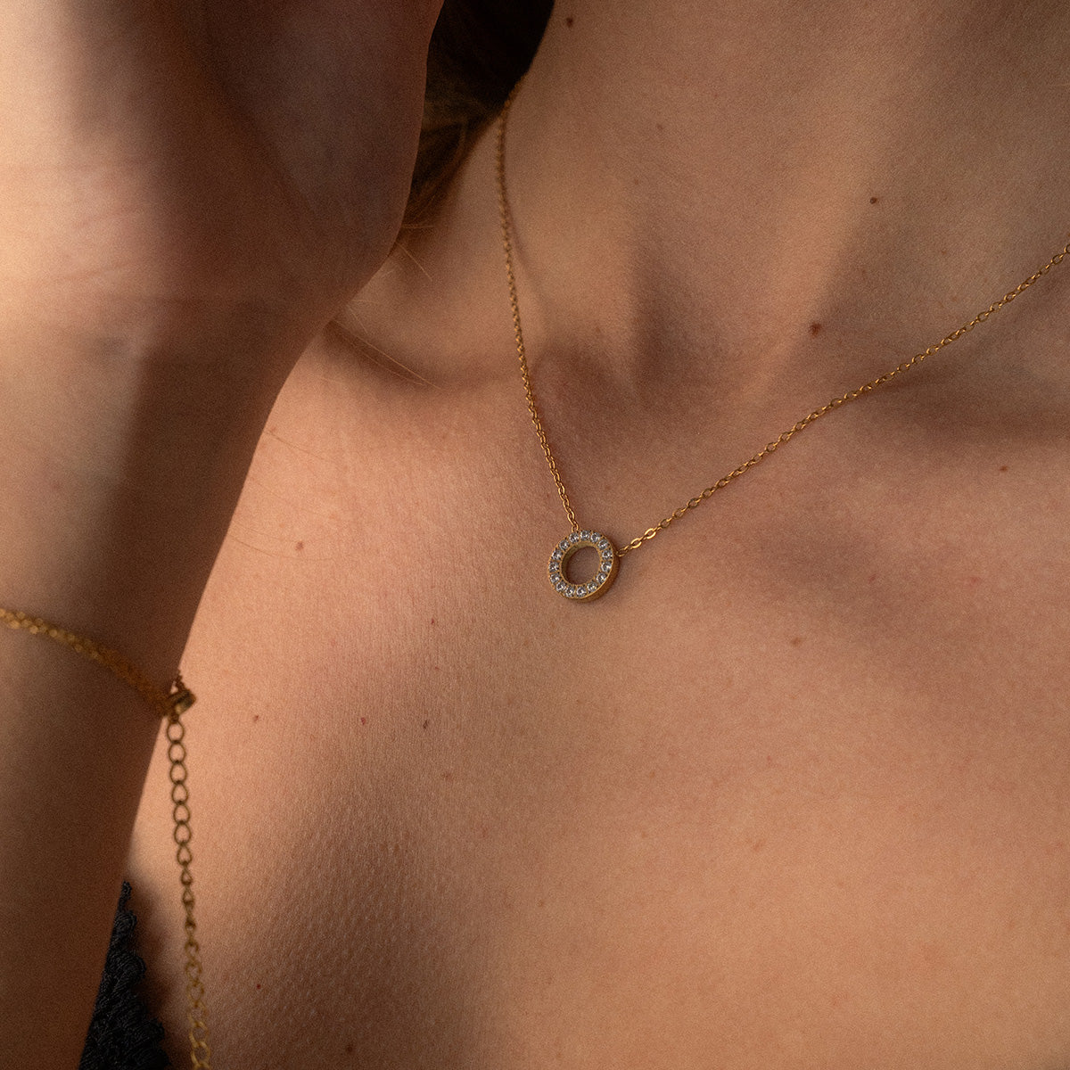 Circle Zirkonia Ketting 12 mm + Armband 12 mm 18K Goldplated