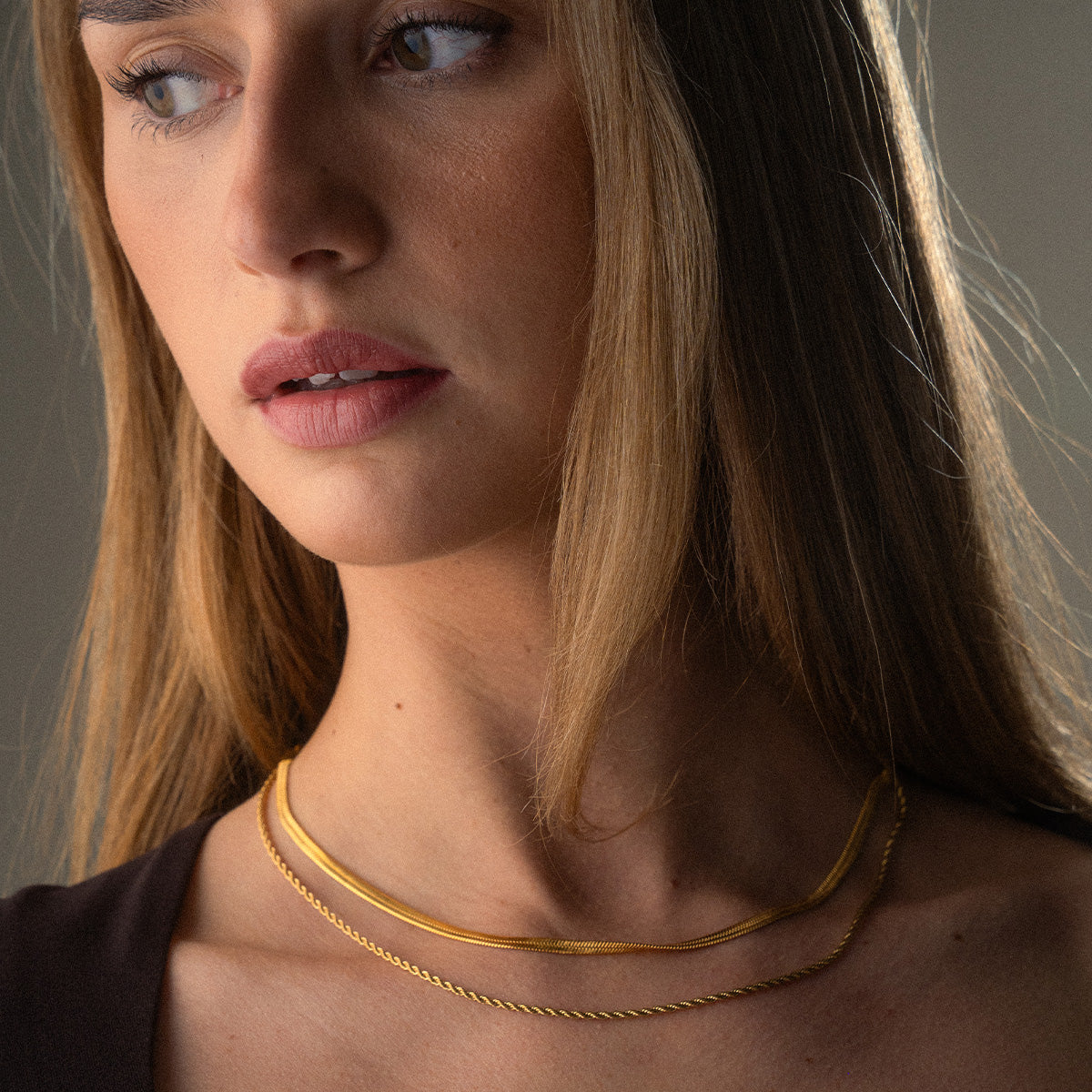 Twisted Rope + Platte Snake Ketting 18K Goldplated