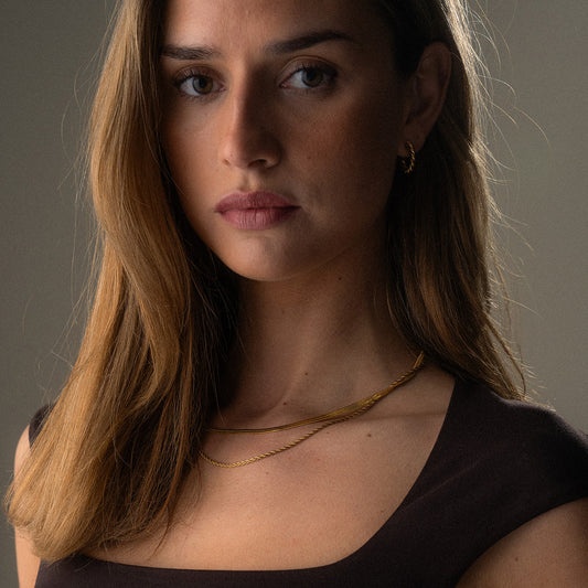 Twisted Rope + Platte Snake Ketting 18K Goldplated