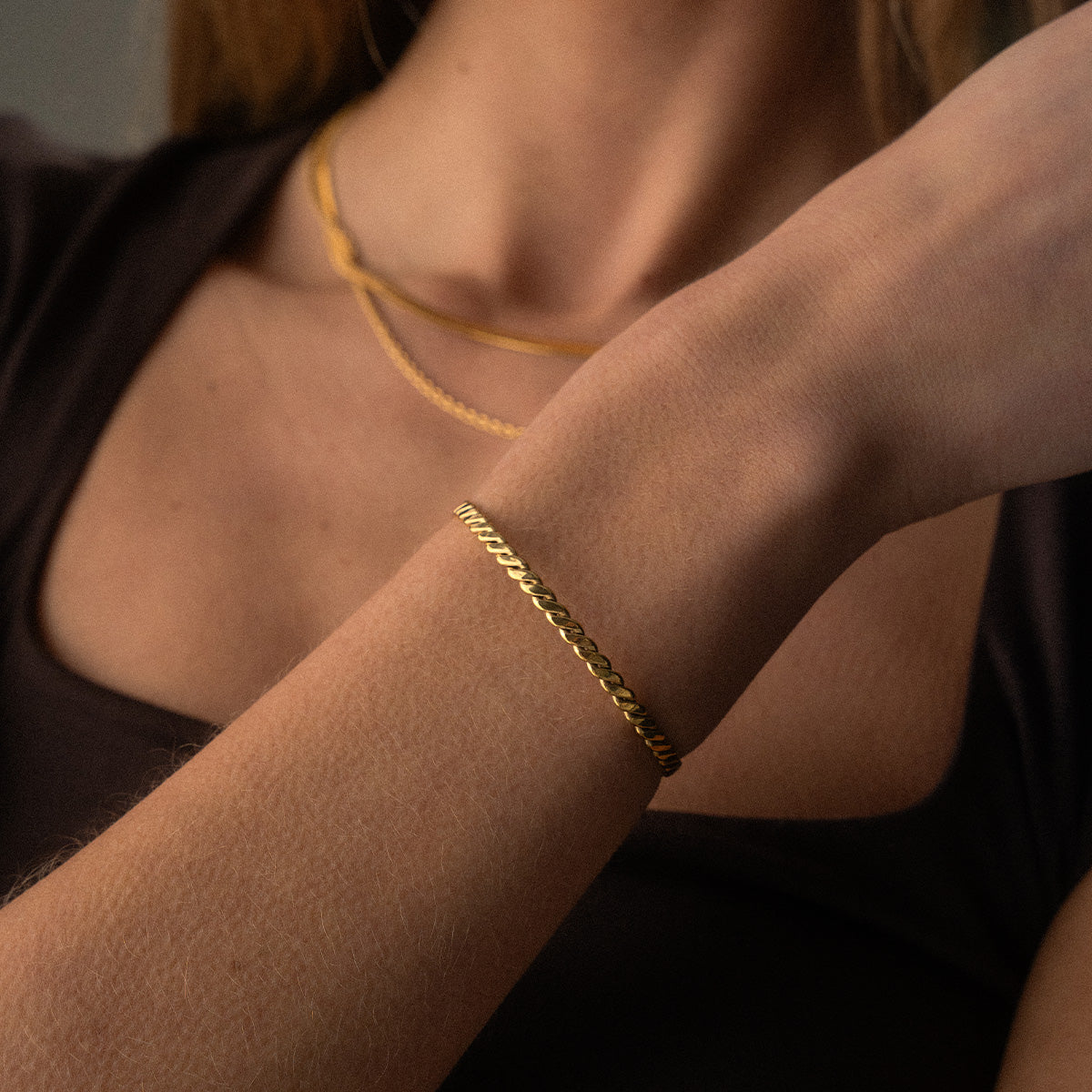 Twisted Bangle Verstelbaar 18K Goldplated 5 mm