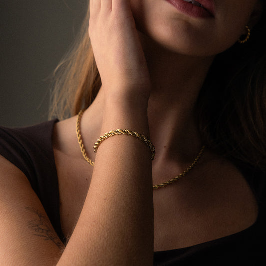 Twisted Rope Armband 18K Goldplated 5 mm