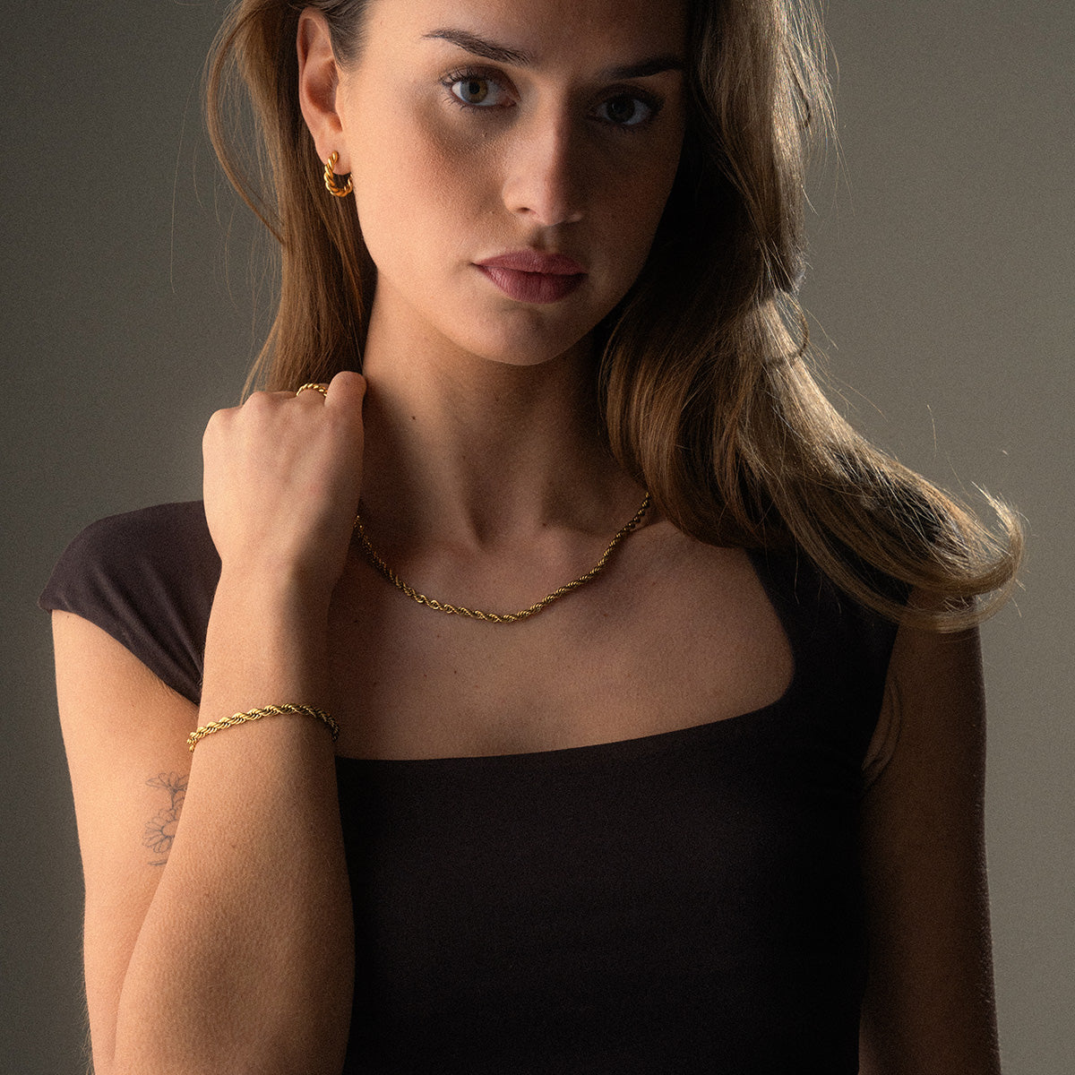Twisted Rope Armband 18K Goldplated 5 mm