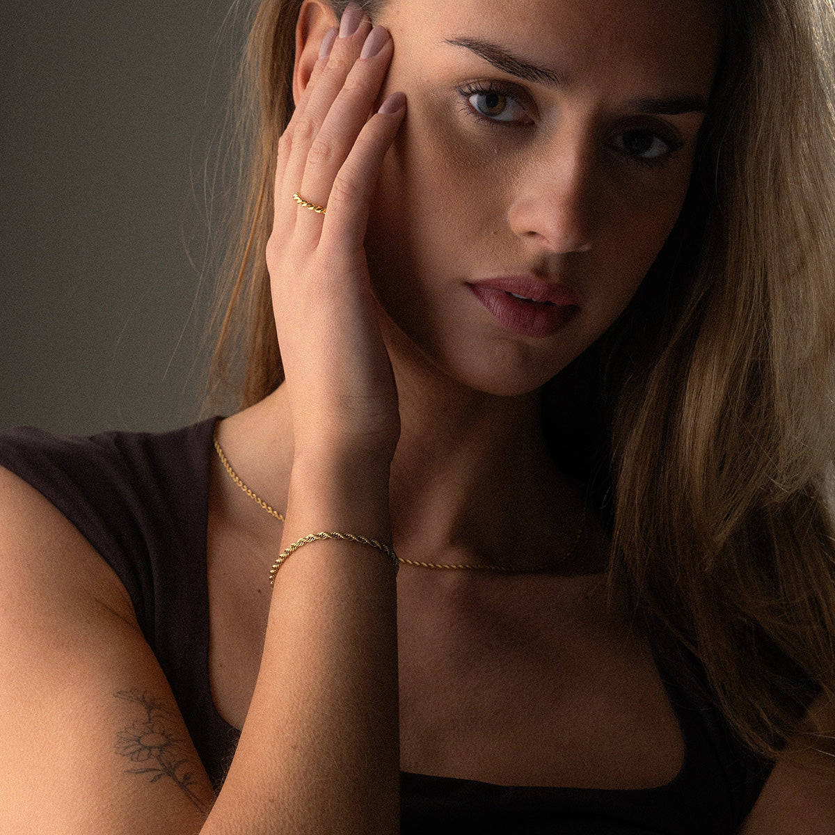 Twisted Rope Armband 18K Goldplated 3 mm