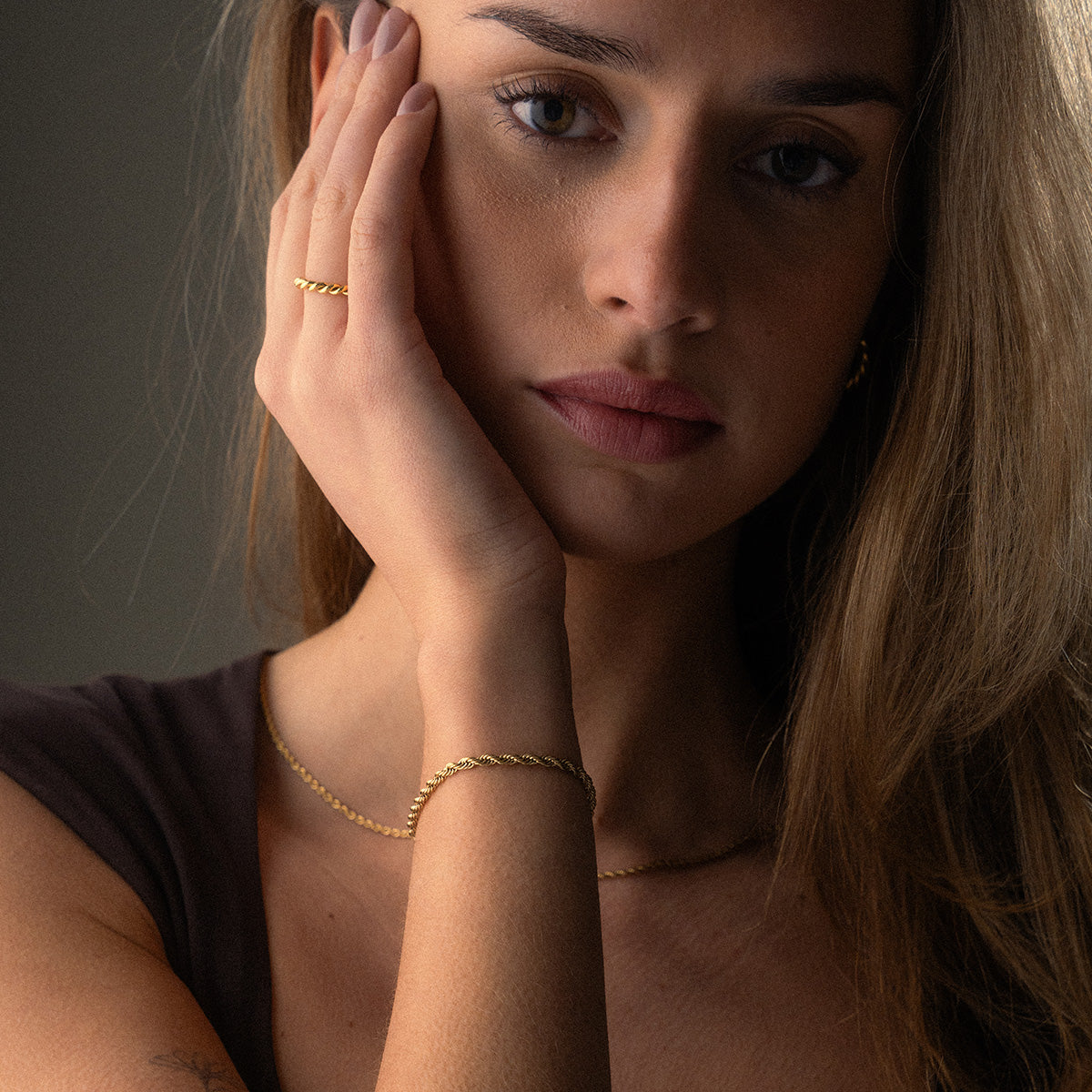 Twisted Rope Armband 18K Goldplated 3 mm