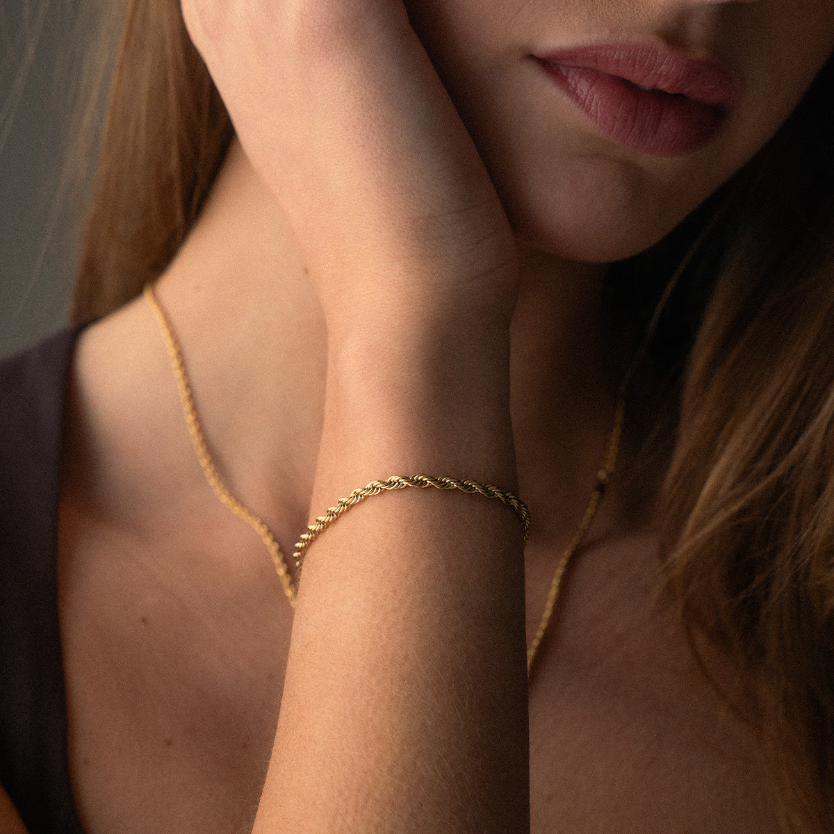 Twisted Rope Armband 18K Goldplated 3 mm